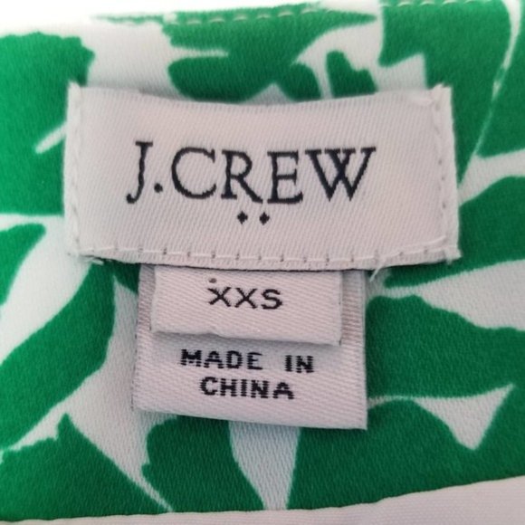 J. Crew Green  White Leaf Pattern Scallop Hem   Lined Drape Split Back Top XXS - Picture 8 of 9